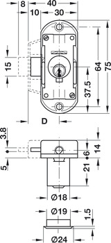 Espagnolette Lock, with Pin Tumbler Cylinder, Standard Profile