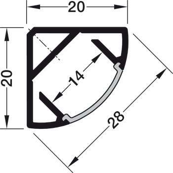 Aluminum Corner Profile, for Corner Mounting