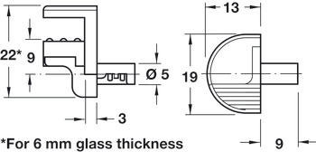 Glass Shelf Support, for Glass Thickness of 6/8/10 mm