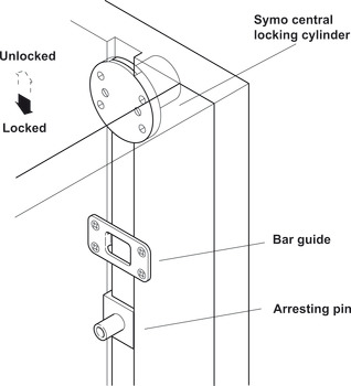 Central Locking Cylinder, with Locking Bar, Side Mount