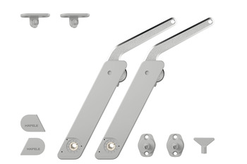 Swing-Up Fitting Complete Set, Häfele Free flap H 1.5, metal supporting arm, 2-piece set