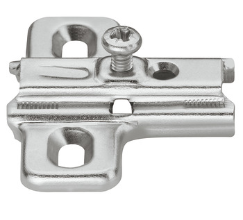 Cruciform mounting plate, Häfele Duomatic A, steel or zinc alloy, with chipboard screws, edge distance 28 mm