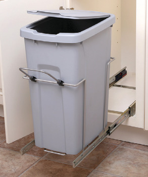 Bloc-tiroir pour poubelle, Coulisse à roulement à billes unique avec surcourse et fermeture en douceur, montage en dessous KV
