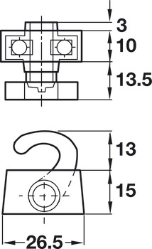 Crochet supérieur et inférieur, pour dispositif de verrouillage Espagnolette de tige de profilé