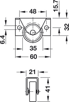 Roulette pour boîte de sommier, Rigide, Ø 35 mm