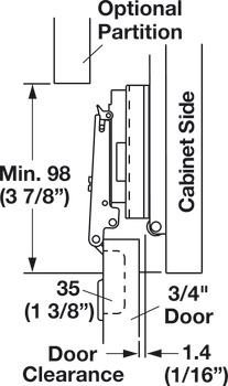 Système de porte coulissante encloisonnée, Accuride, 1332 avec ensemble de charnières de 35 mm