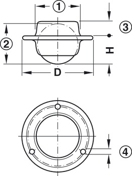 Roulette pivotante type « boule », articulé, acier