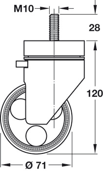 Roulettes pivotantes, pivotant, bloquant, avec frein, roulette à tige filetée M10, Ø 80 mm