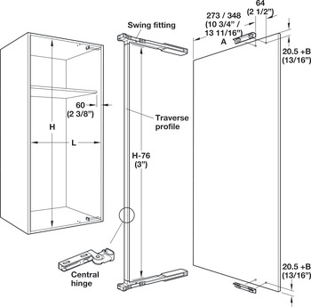 Ferrure pivotante latérale, Swingfront 20 FB, pour portes en bois ou étroites avec cadre en aluminium