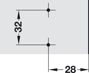 Embase en croix, Häfele Duomatic A, acier ou alliage zingué, avec vis pour panneau d’aggloméré, écartement de bord 28 mm