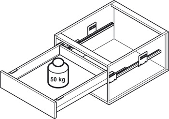 Système de côtés de tiroir coulissant, Häfele Matrix Box P50, hauteur de châssis 92 mm (3 5/8) capacité de charge 50 kg (110 lb)