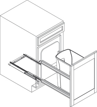 Bloc-tiroir pour poubelle, KV, montage en dessous, simple, coulisse en dessous avec mécanisme de fermeture en douceur