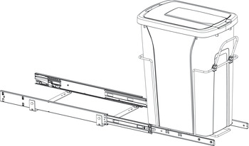 Bloc-tiroir pour poubelle, Coulisse à roulement à billes unique avec surcourse et fermeture en douceur, montage en dessous KV