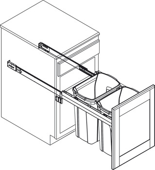 Bloc-tiroir pour poubelle, cadre en bois KV, montage latéral, double; profondeur de 23 3/16