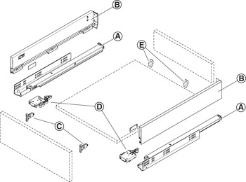 Côtés de tiroir, Häfele Matrix Box Slim A, hauteur du tiroir 89 mm