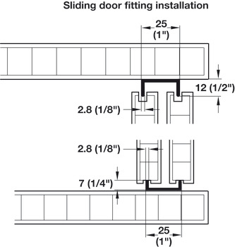 Rail de guidage double pour porte, Pour bois d’une épaisseur de 16 mm (5/8)