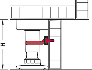 Système de niveleurs pour armoire de plancher, aussi utilisable pour système de plinthe Häfele AXILO™ 78