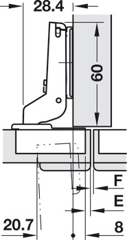 Charnière dissimulée, Duomatic 94°, pour portes en bois jusqu'à 40 mm, montage à demi-recouvrement/montage jumelé