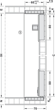 Garnitures pour portes coulissantes, Häfele Slido F-Flush52 20A