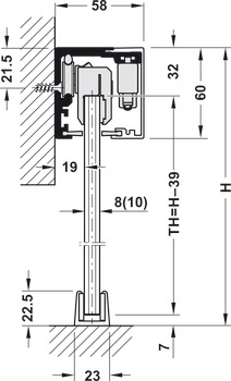 Quincaillerie pour porte coulissante, Häfele Slido D-Line12 50F, garniture avec rail de roulement