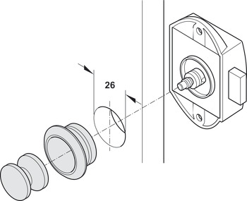 Serrure à pêne dormant en applique, La serrure Häfele Push-Lock peut être utilisée d’un côté