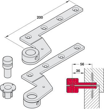 Pair of Top Centres, 7411/K 56, for Flush Doors